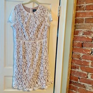 Adriana Papell lace dress size 14 white and nude